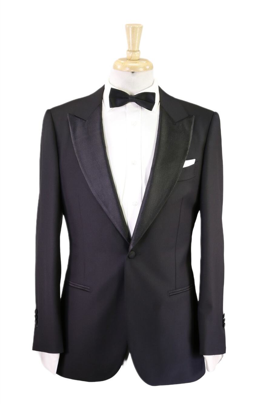Suitsupply Verona Black 1-Btn Peak Lapel Tuxedo Formal Wedding Suit 38R 38S